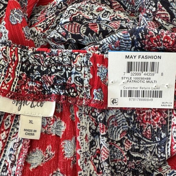 Style & Co X-Large Wide Leg Wrap Pants Floral Mid-Rise Tie Gauzy Elastic Waist - Picture 7 of 9